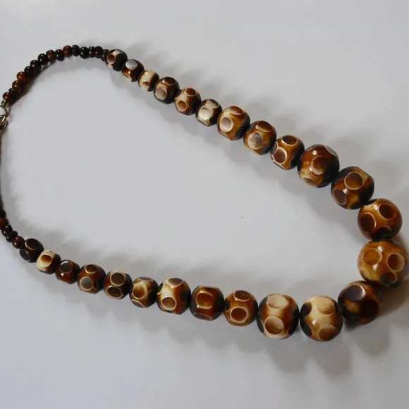 Vtg Carved Bone Beaded Necklace - Picture 4 of 7